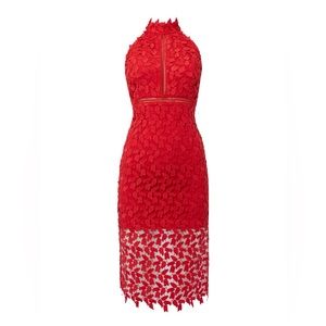 Bardot Red Floral Lace Knee Length Cocktail Dress - 8